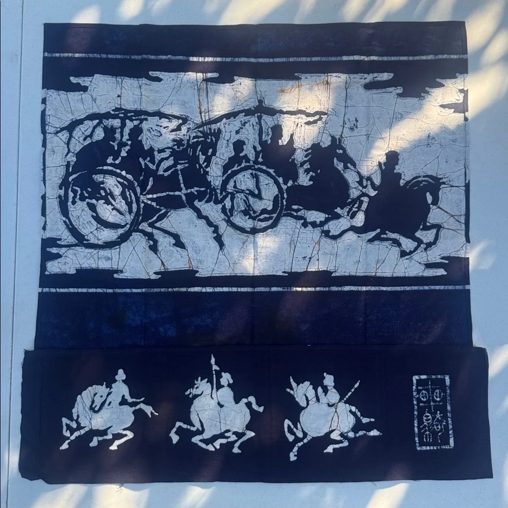 Chinese Dragon Batik Motif Wall Hangings in Black & Orange with Pockets, 24”